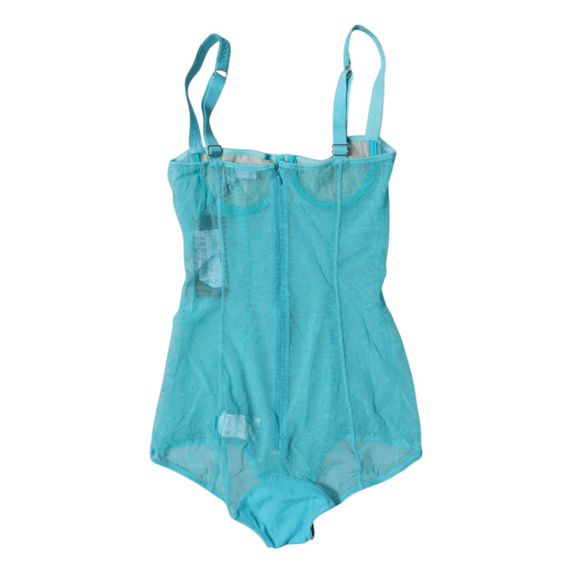 Dolce & Gabbana Blue Tulle Balconette Bra Bodysuit