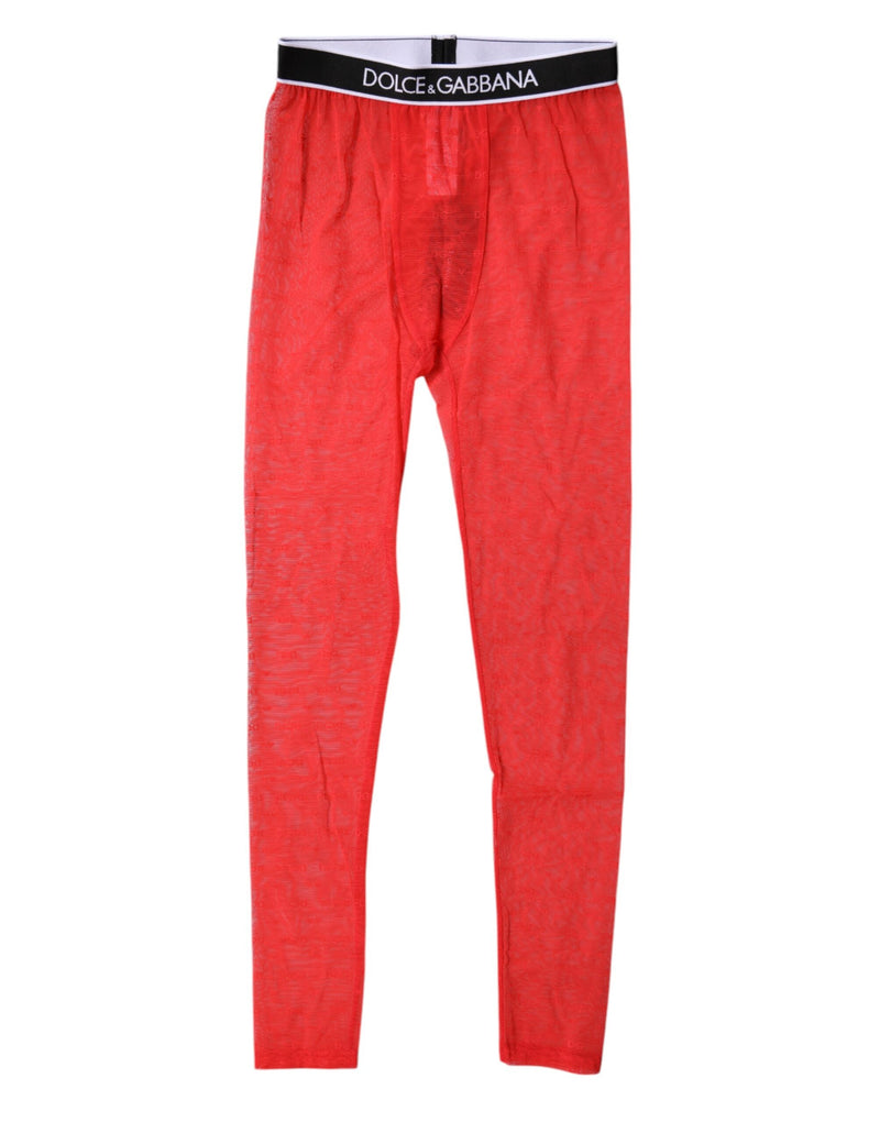 Dolce & Gabbana Red Logo Lace Lingerie Tight Pants
