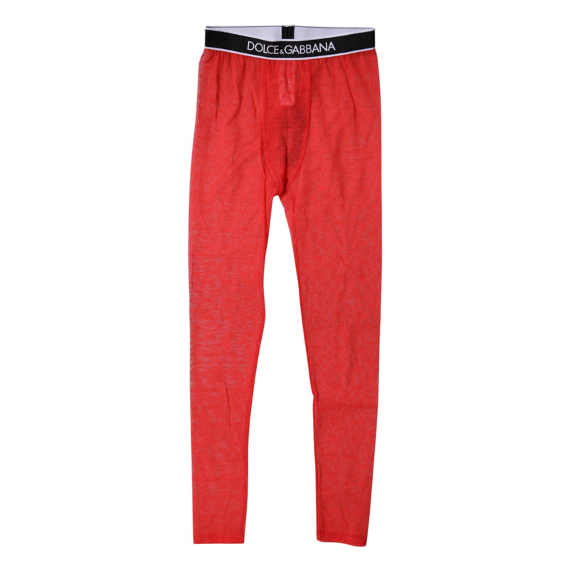 Dolce & Gabbana Red Logo Lace Lingerie Tight Pants