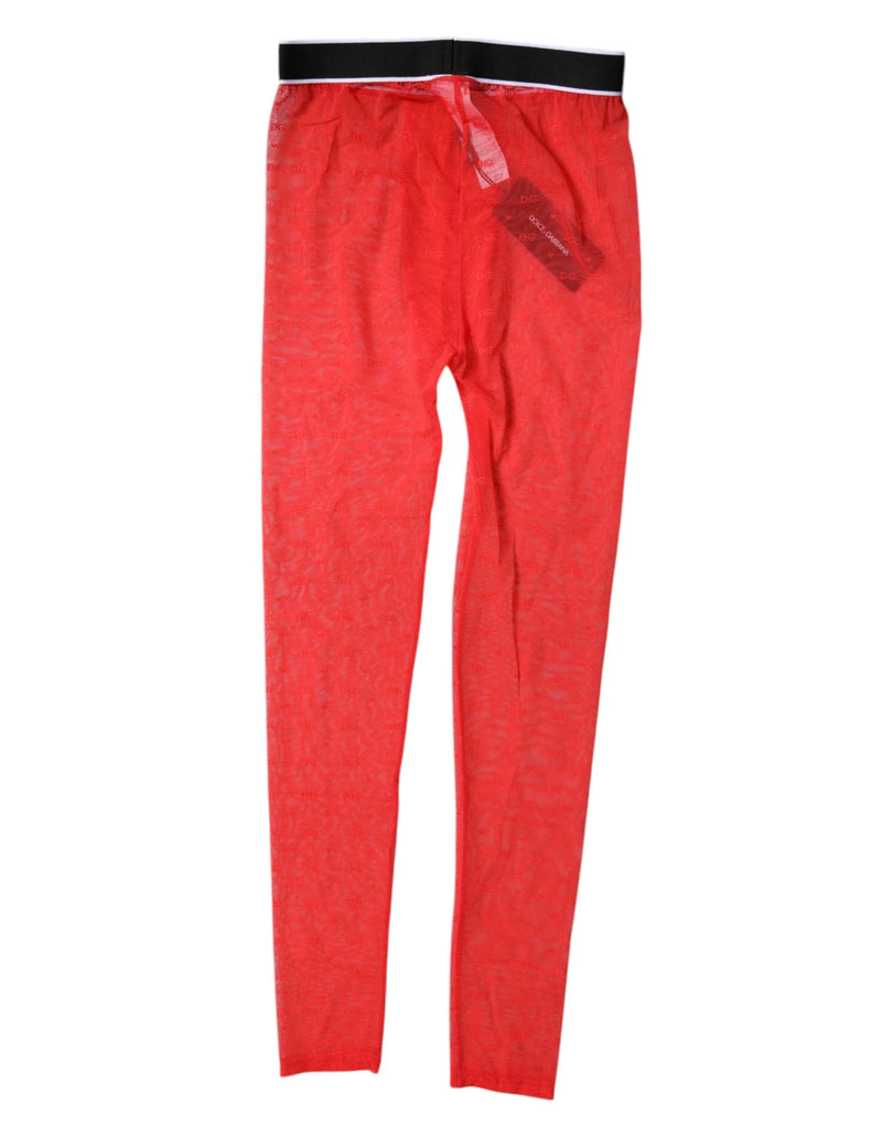 Dolce & Gabbana Red Logo Lace Lingerie Tight Pants