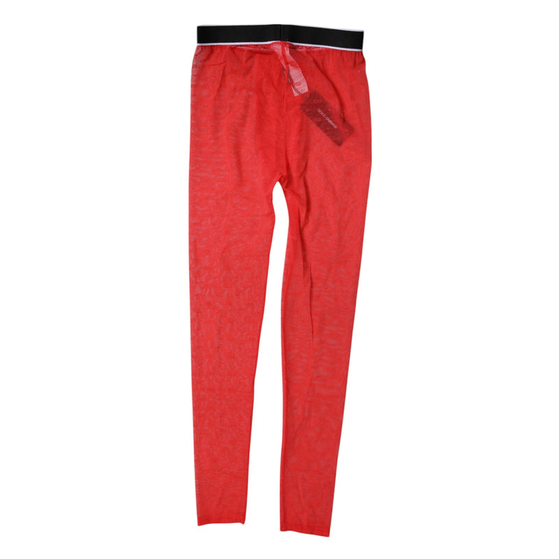 Dolce & Gabbana Red Logo Lace Lingerie Tight Pants