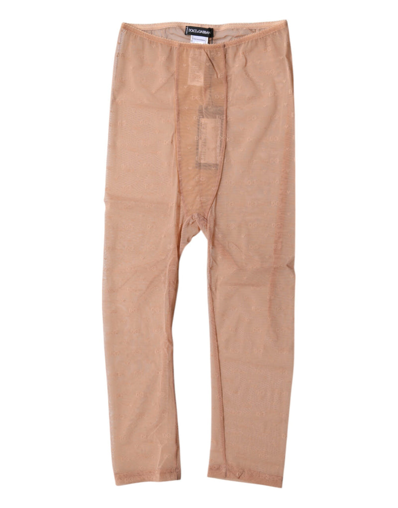 Dolce & Gabbana Brown Logo Lace Cropped Tights