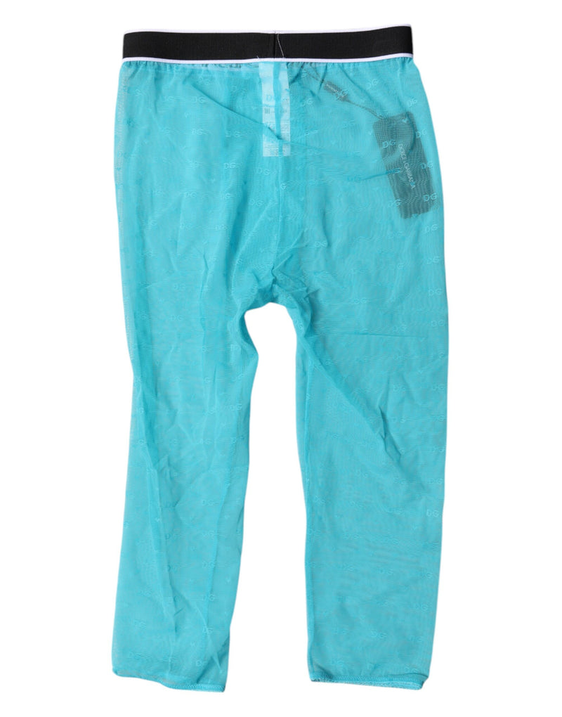 Dolce & Gabbana Light Blue DG Logo Nylon Cropped Tights