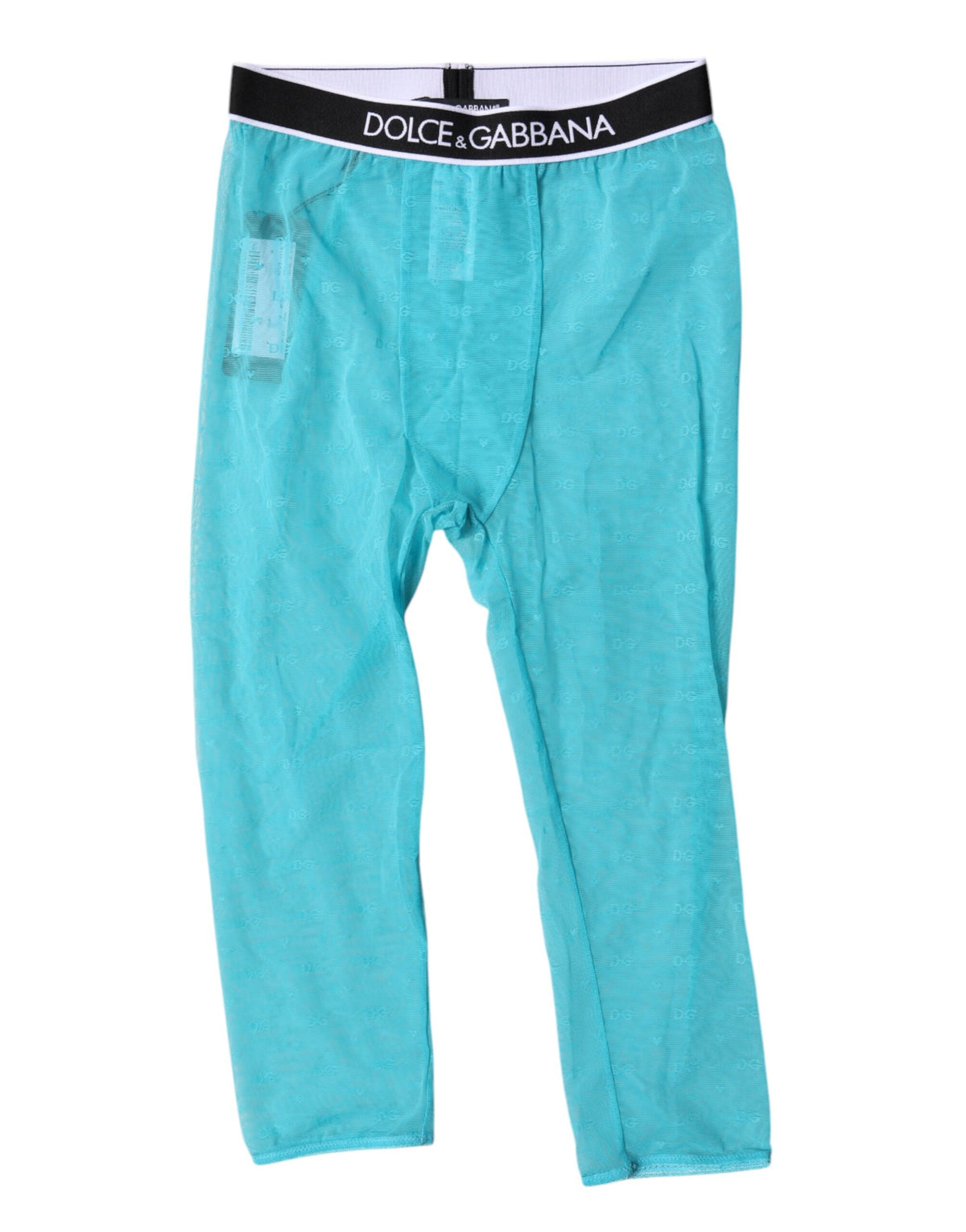 Dolce & Gabbana Light Blue DG Logo Nylon Cropped Tights