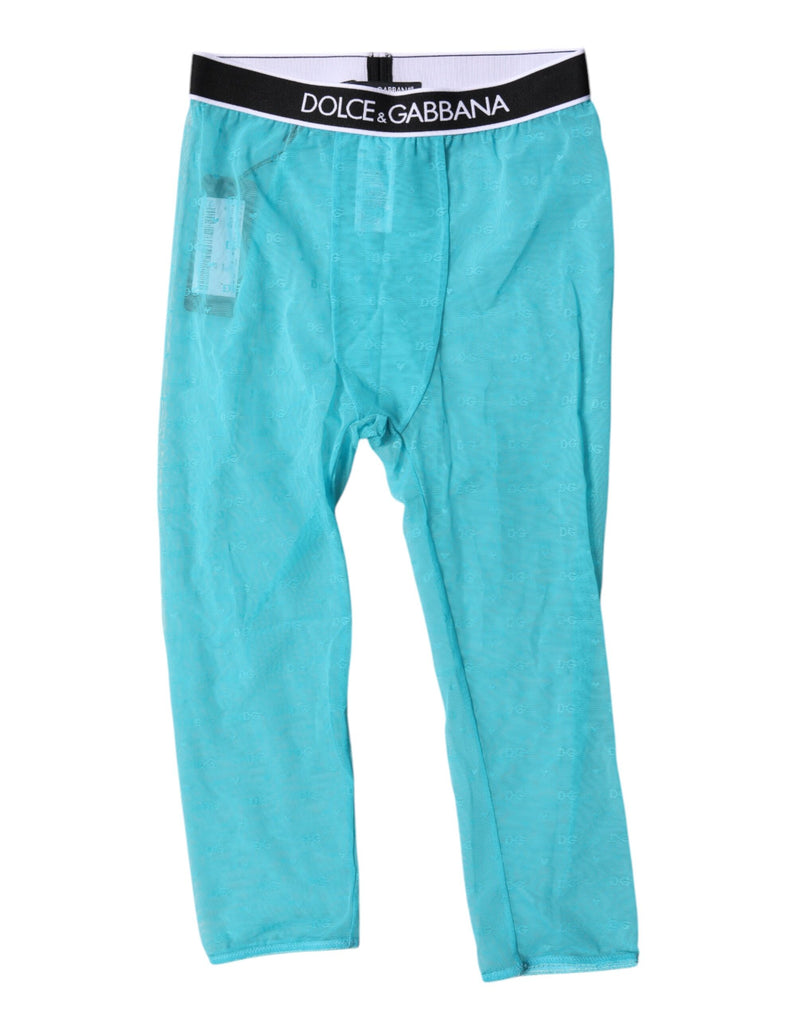 Dolce & Gabbana Light Blue DG Logo Nylon Cropped Tights