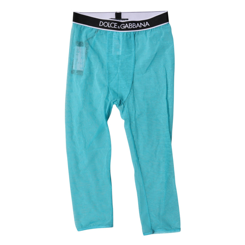 Dolce & Gabbana Light Blue DG Logo Nylon Cropped Tights