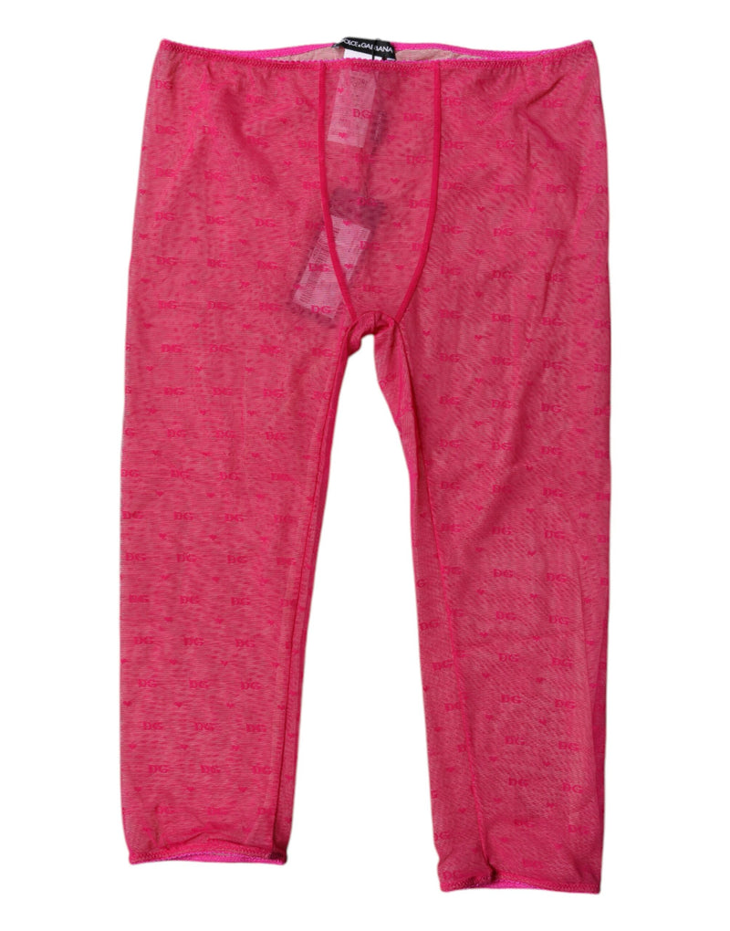 Dolce & Gabbana Fuchsia Logo Lace Cropped Tights