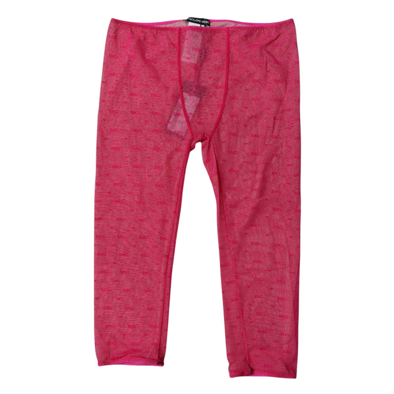 Dolce & Gabbana Fuchsia Logo Lace Cropped Tights