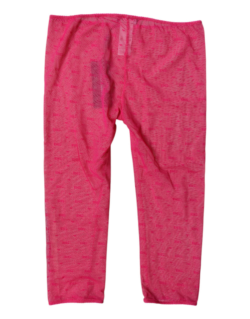 Dolce & Gabbana Fuchsia Logo Lace Cropped Tights