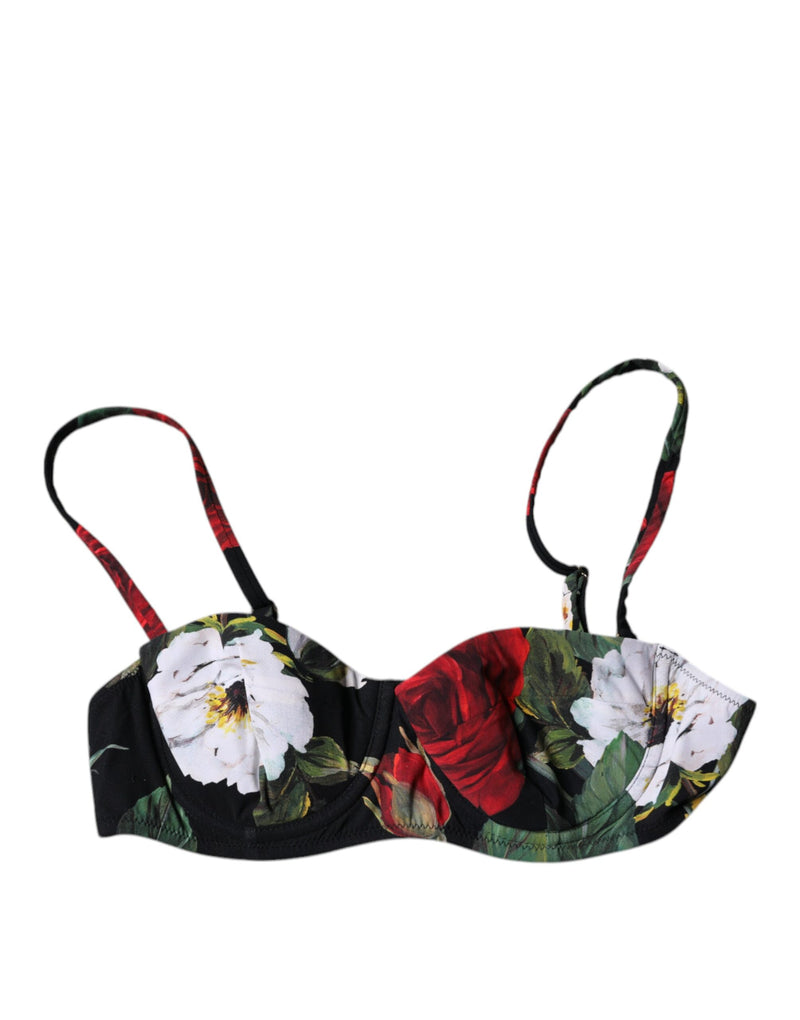 Dolce & Gabbana Black Floral Print Balconcino Bra for Women