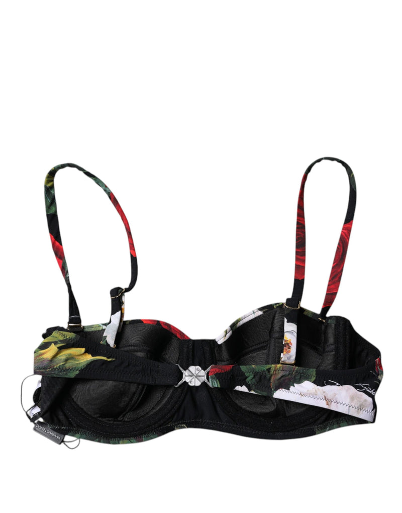 Dolce & Gabbana Black Floral Print Balconcino Bra for Women
