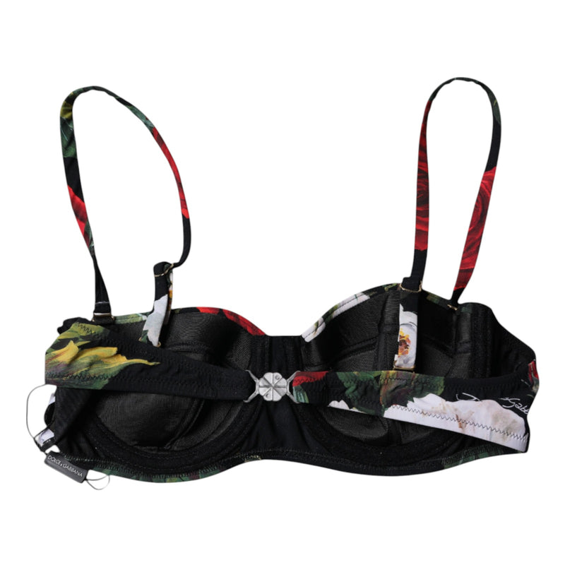 Dolce & Gabbana Black Floral Print Balconcino Bra for Women