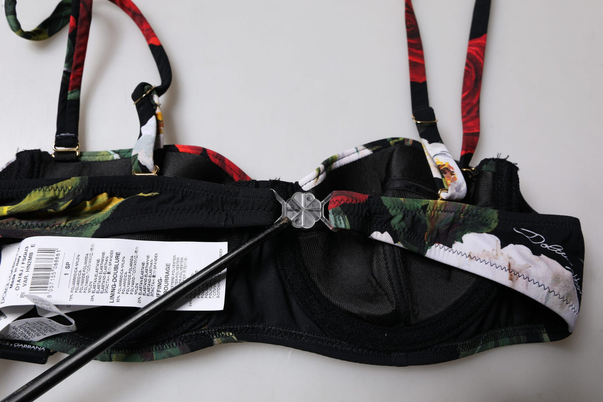 Dolce & Gabbana Black Floral Print Balconcino Bra for Women