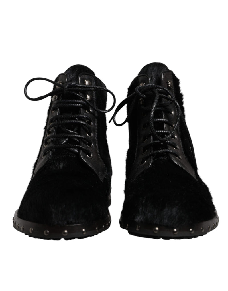 Dolce & Gabbana Black Pony Style Leather Mid Calf Boots