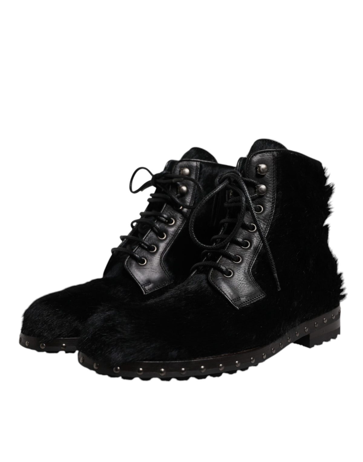 Dolce & Gabbana Black Pony Style Leather Mid Calf Boots