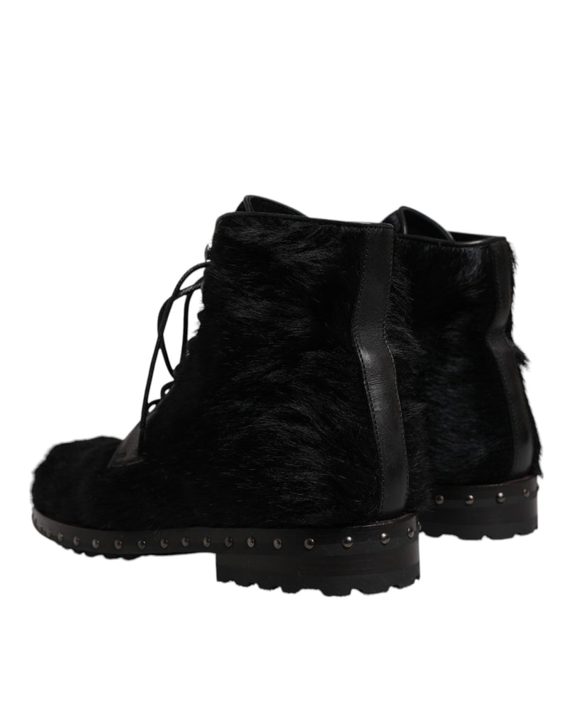 Dolce & Gabbana Black Pony Style Leather Mid Calf Boots