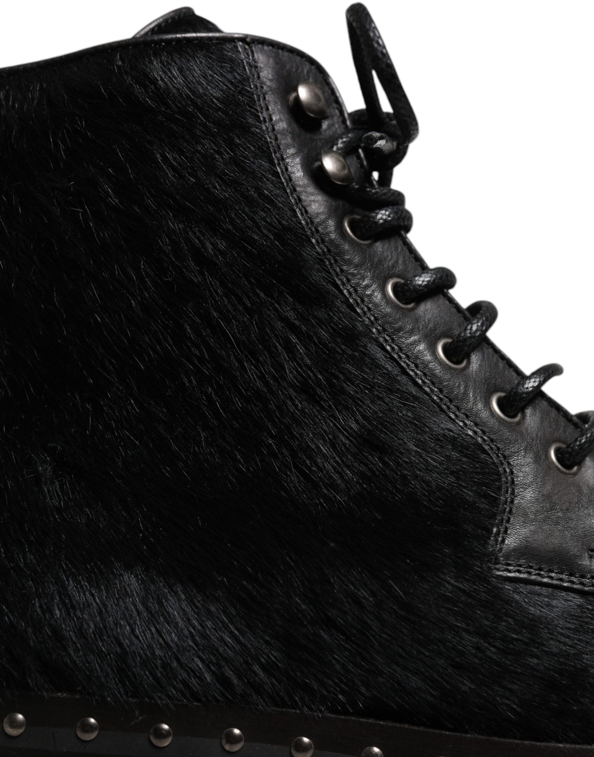 Dolce & Gabbana Black Pony Style Leather Mid Calf Boots