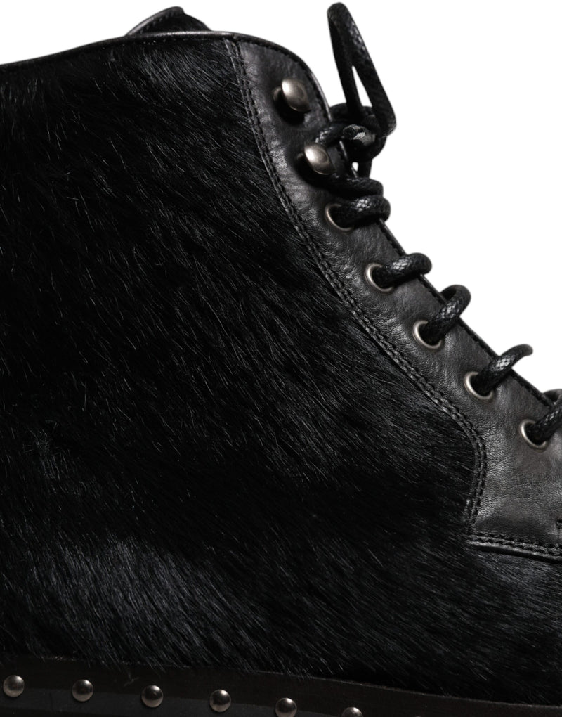Dolce & Gabbana Black Pony Style Leather Mid Calf Boots