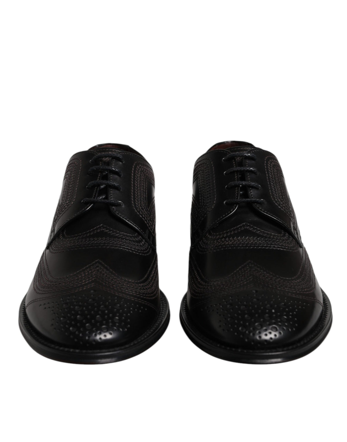 Dolce & Gabbana Black Embroidered Classic Leather Derby Shoes