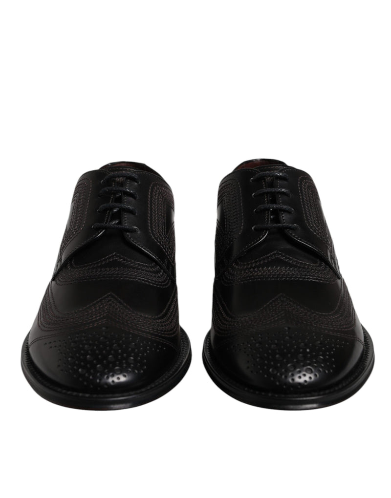 Dolce & Gabbana Black Embroidered Classic Leather Derby Shoes