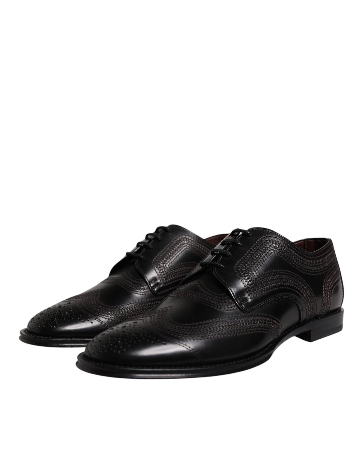 Dolce & Gabbana Black Embroidered Classic Leather Derby Shoes