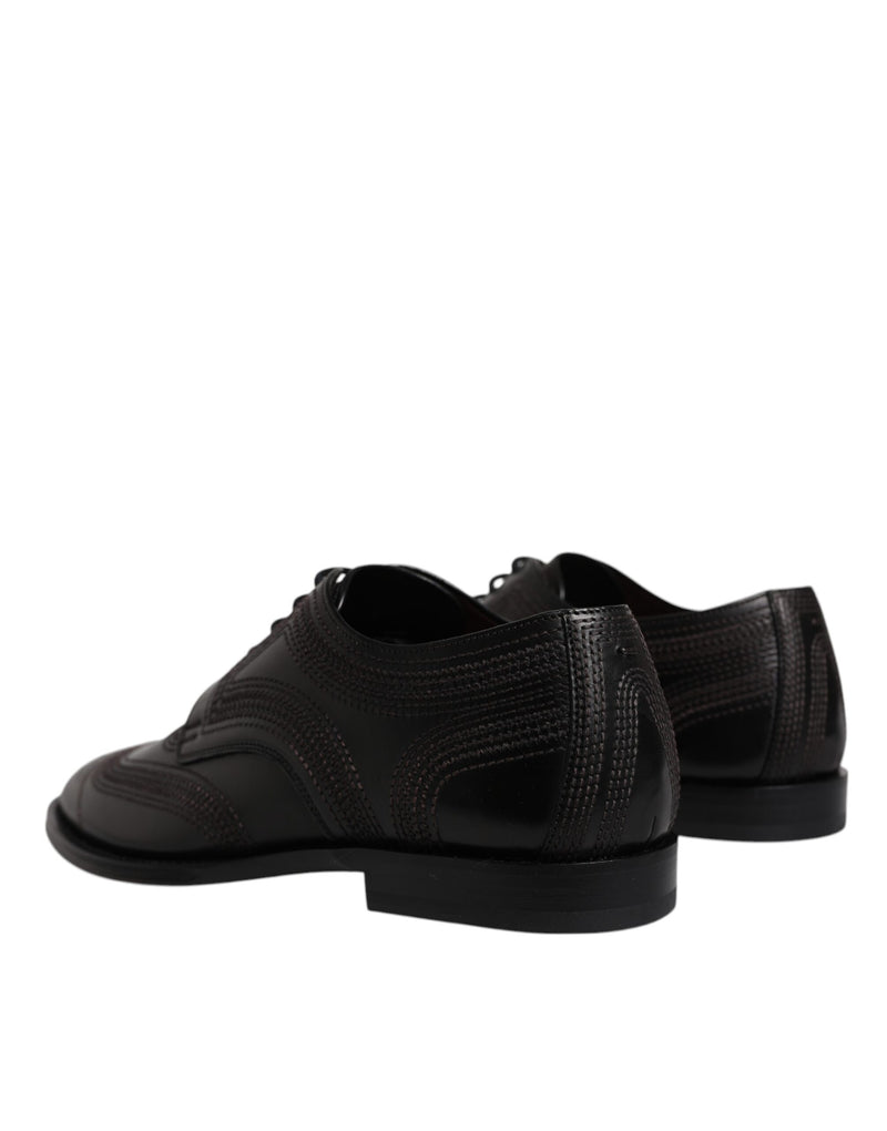 Dolce & Gabbana Black Embroidered Classic Leather Derby Shoes