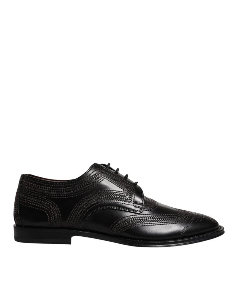 Dolce & Gabbana Black Embroidered Classic Leather Derby Shoes