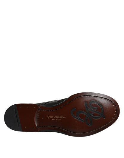 Zwarte, geborduurde, klassieke leren derby-dresschoenen van Dolce &amp; Gabbana