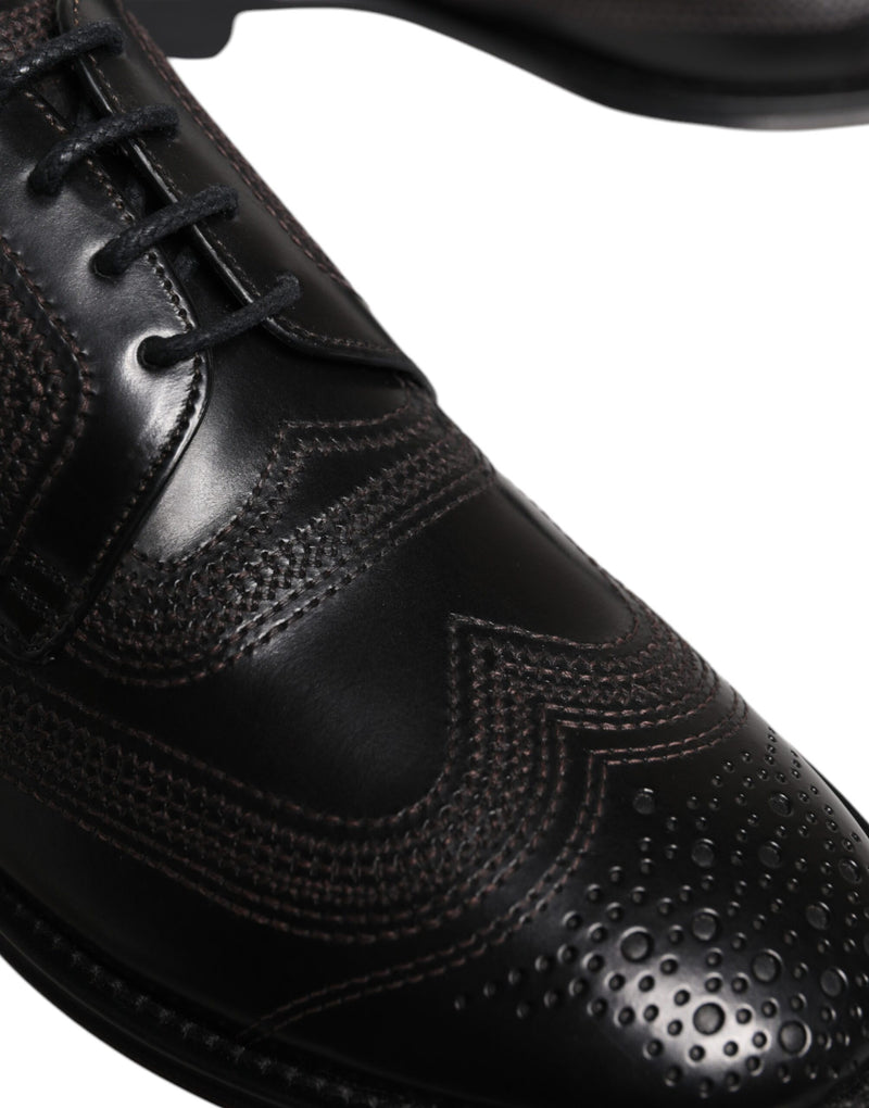 Dolce & Gabbana Black Embroidered Classic Leather Derby Shoes