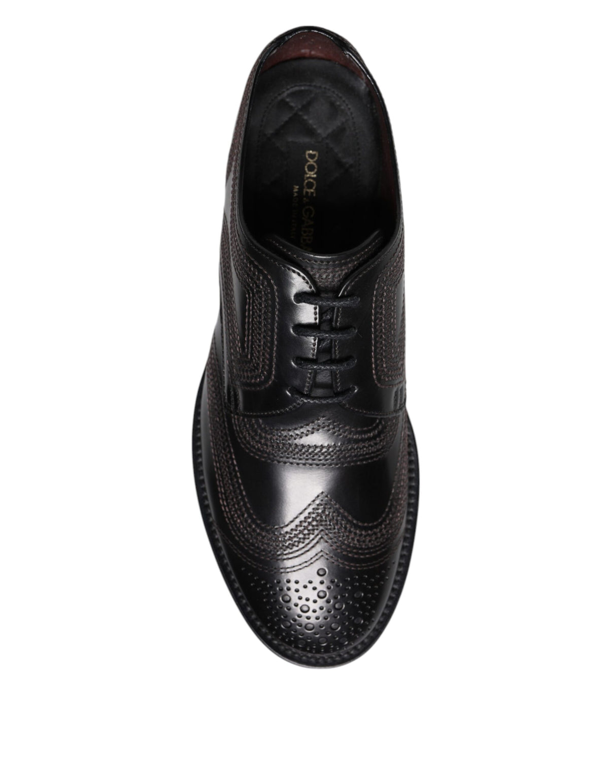 Dolce & Gabbana Black Embroidered Classic Leather Derby Shoes