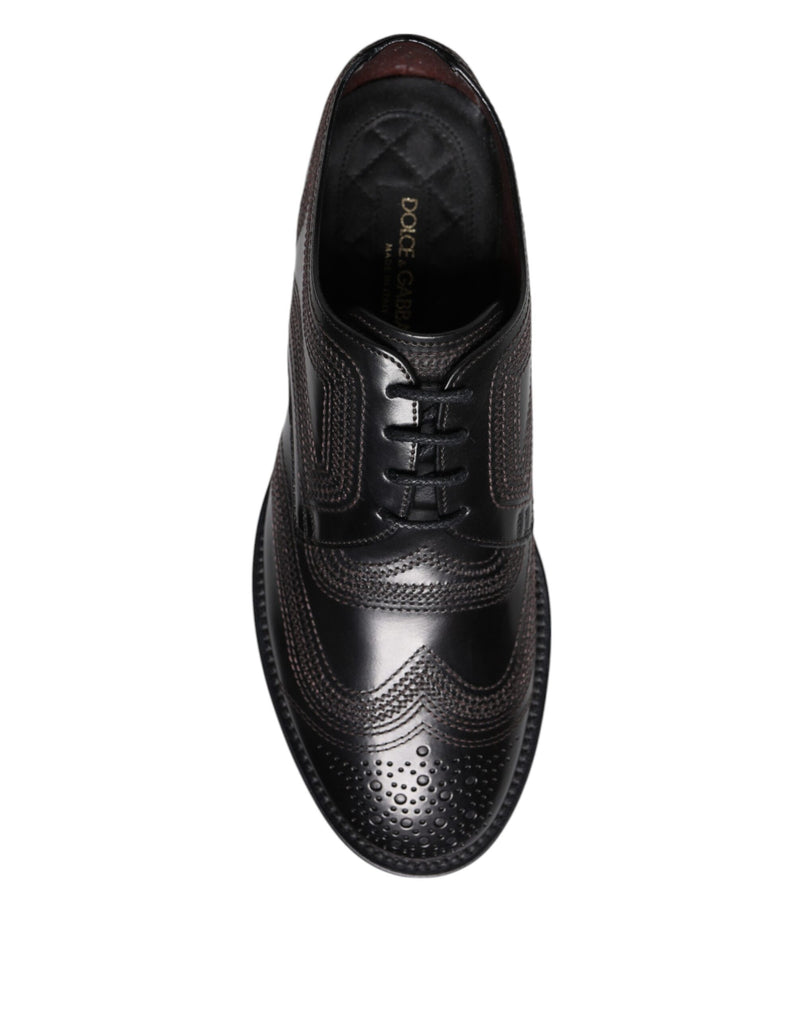 Dolce & Gabbana Black Embroidered Classic Leather Derby Shoes