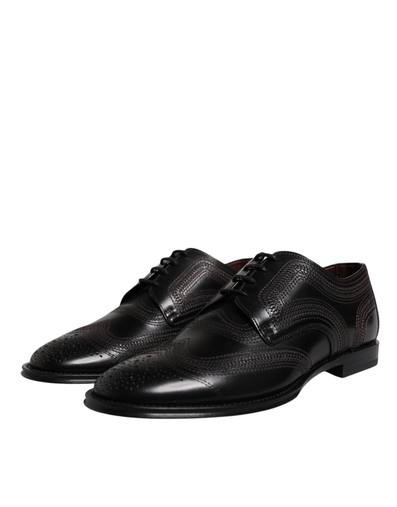 Dolce & Gabbana Black Embroidered Classic Leather Derby Shoes