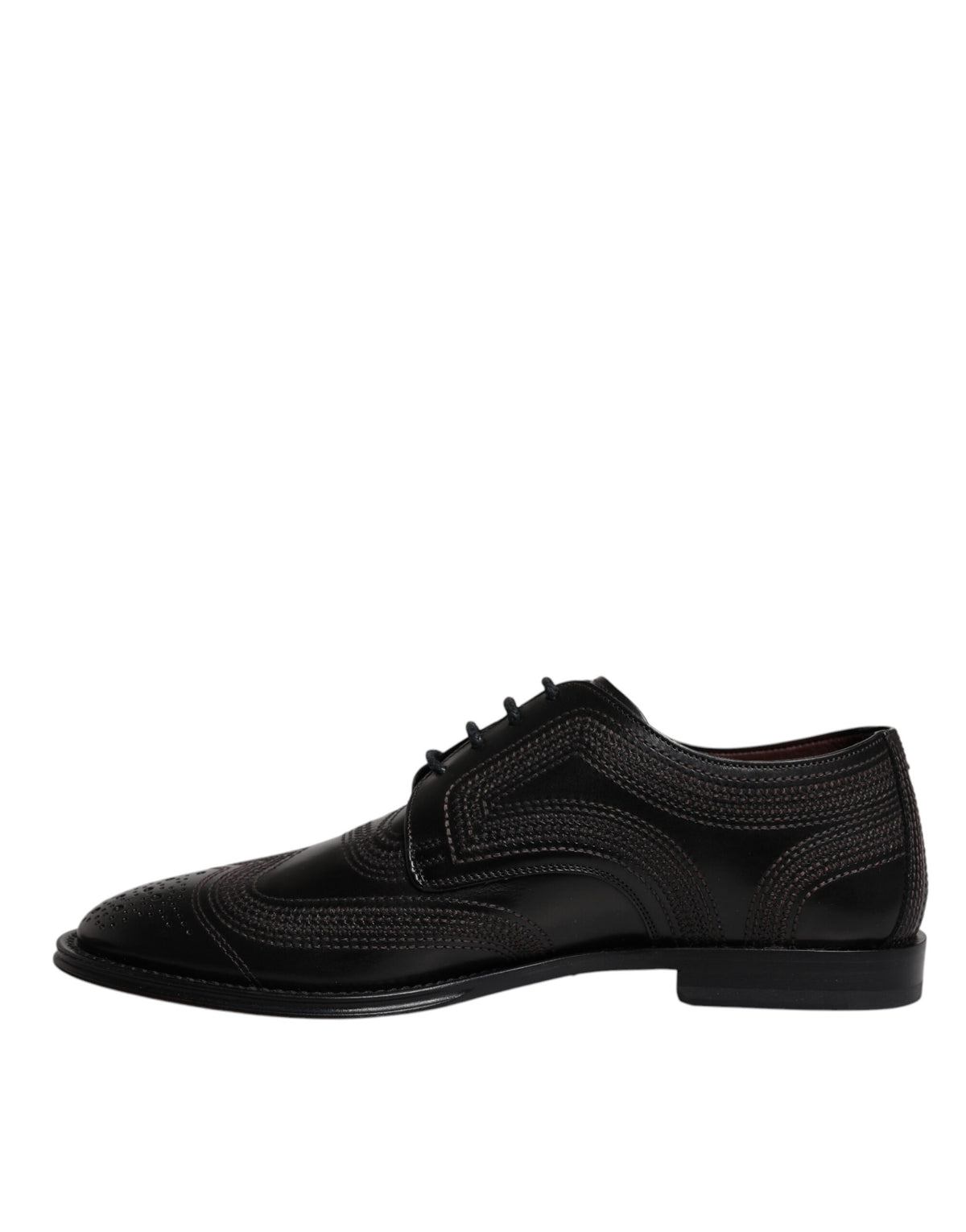 Dolce & Gabbana Black Embroidered Classic Leather Derby Shoes