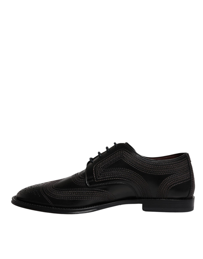Dolce & Gabbana Black Embroidered Classic Leather Derby Shoes