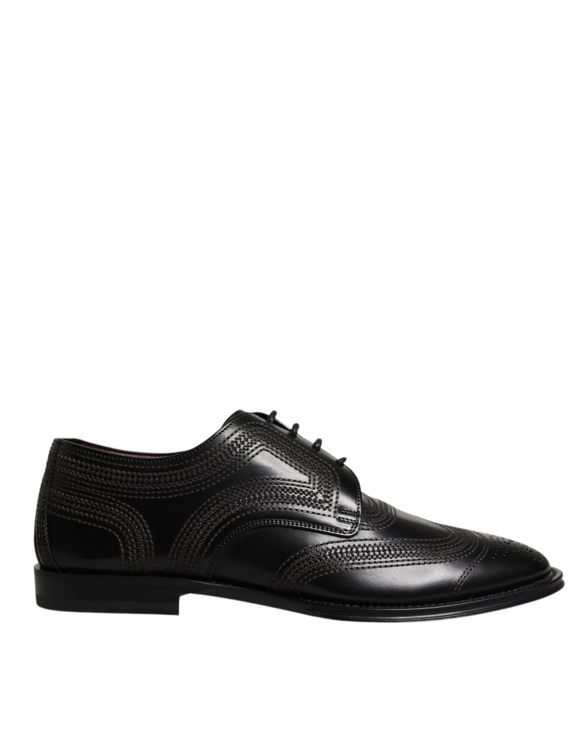 Dolce & Gabbana Black Embroidered Classic Leather Derby Shoes