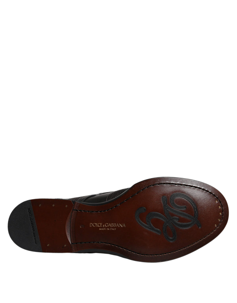 Dolce & Gabbana Black Embroidered Classic Leather Derby Shoes
