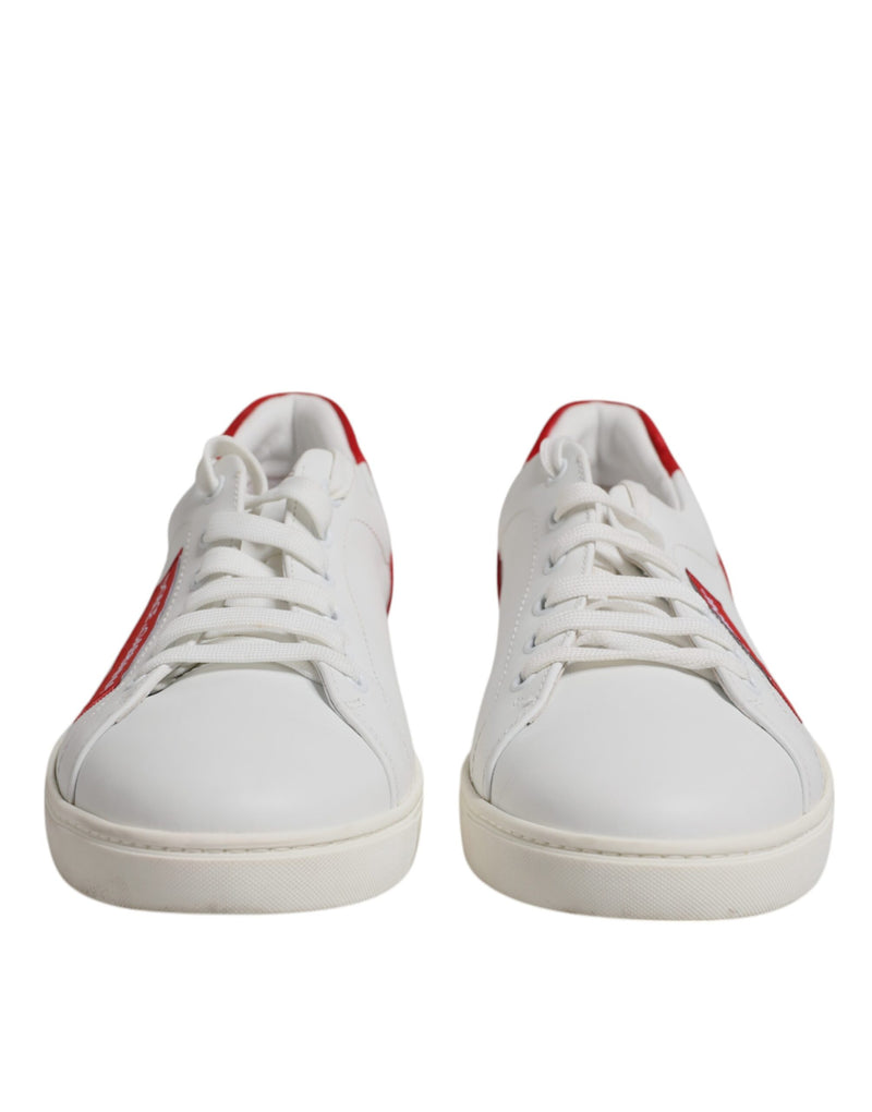 Dolce & Gabbana White and Red Calfskin Low Top Sneakers