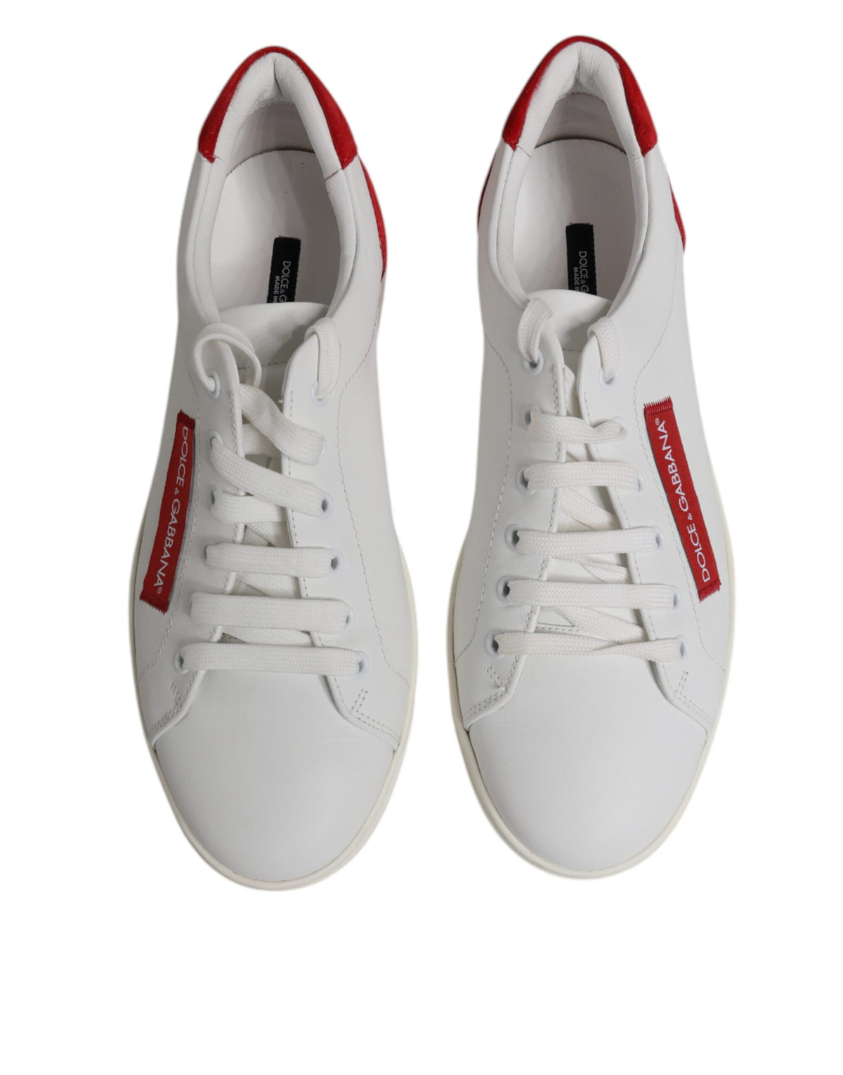Dolce & Gabbana White and Red Calfskin Low Top Sneakers