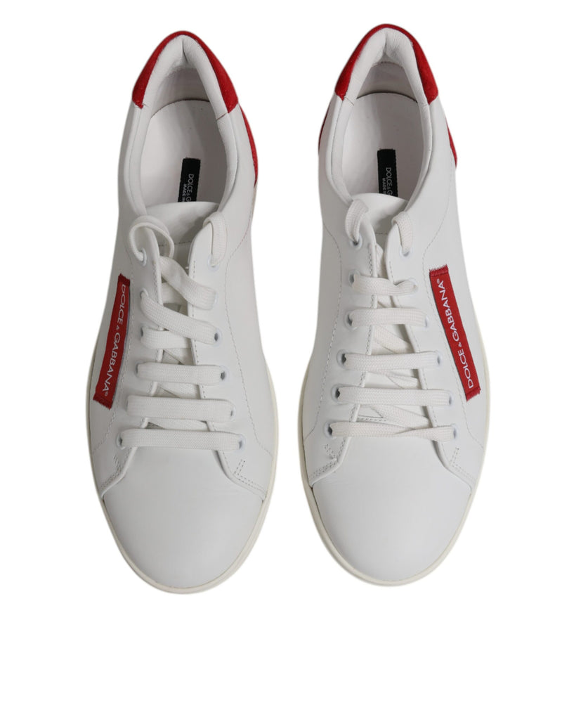 Dolce & Gabbana White and Red Calfskin Low Top Sneakers
