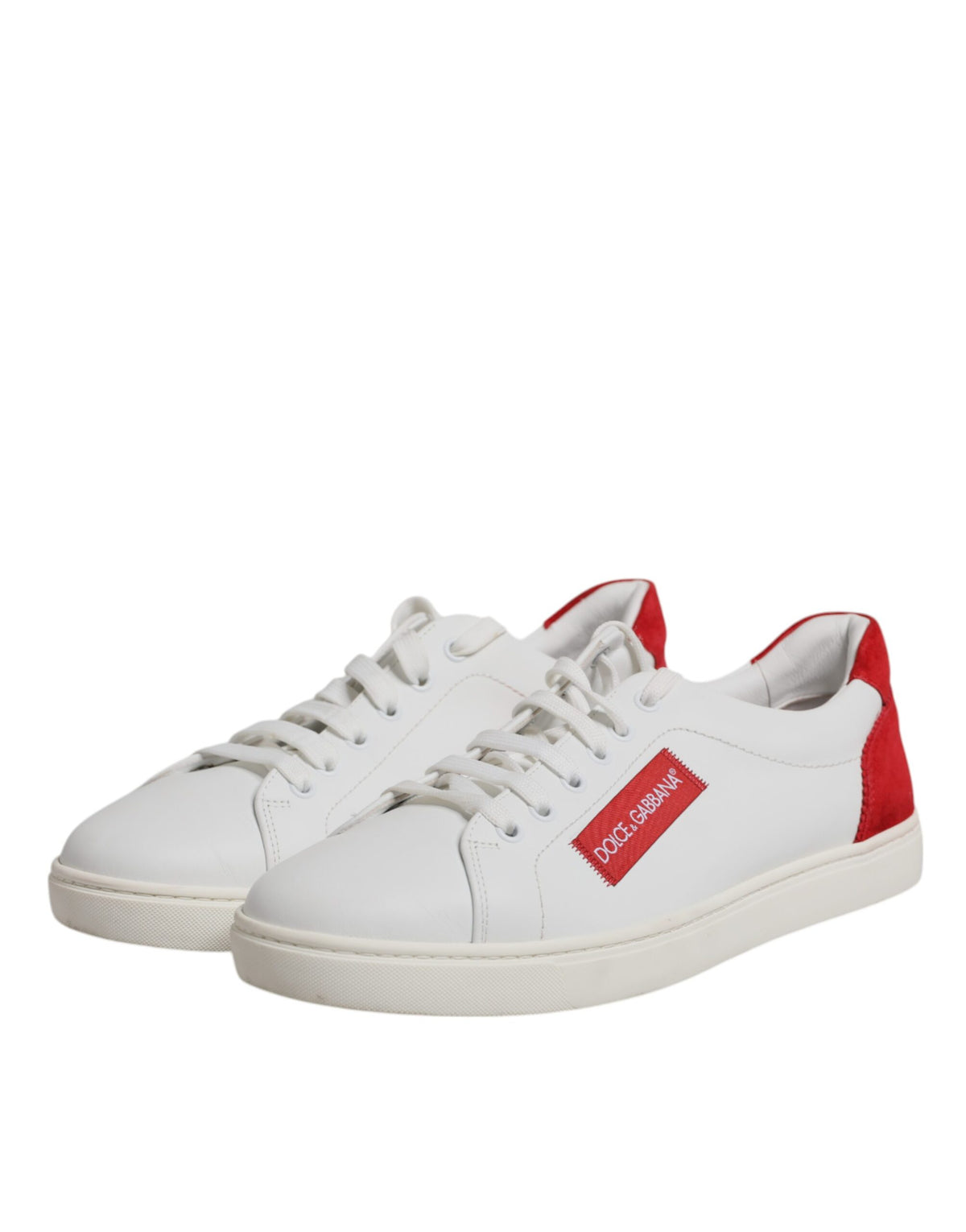 Dolce & Gabbana White and Red Calfskin Low Top Sneakers