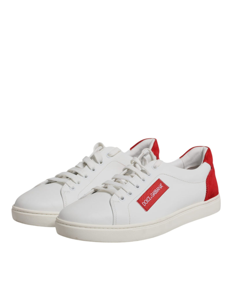 Dolce & Gabbana White and Red Calfskin Low Top Sneakers