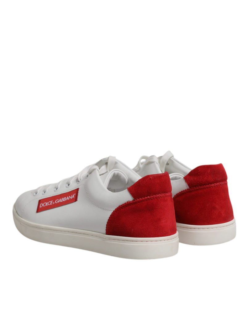 Dolce & Gabbana White and Red Calfskin Low Top Sneakers