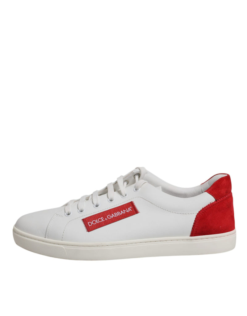 Dolce & Gabbana White and Red Calfskin Low Top Sneakers