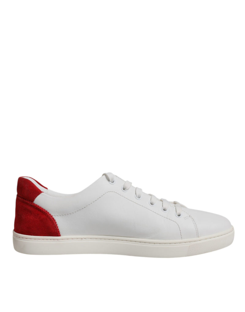 Dolce & Gabbana White and Red Calfskin Low Top Sneakers