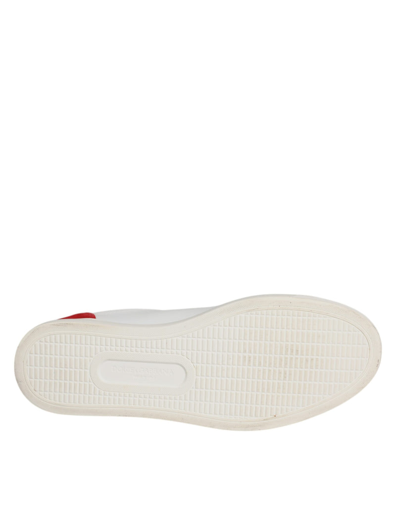 Dolce & Gabbana White and Red Calfskin Low Top Sneakers