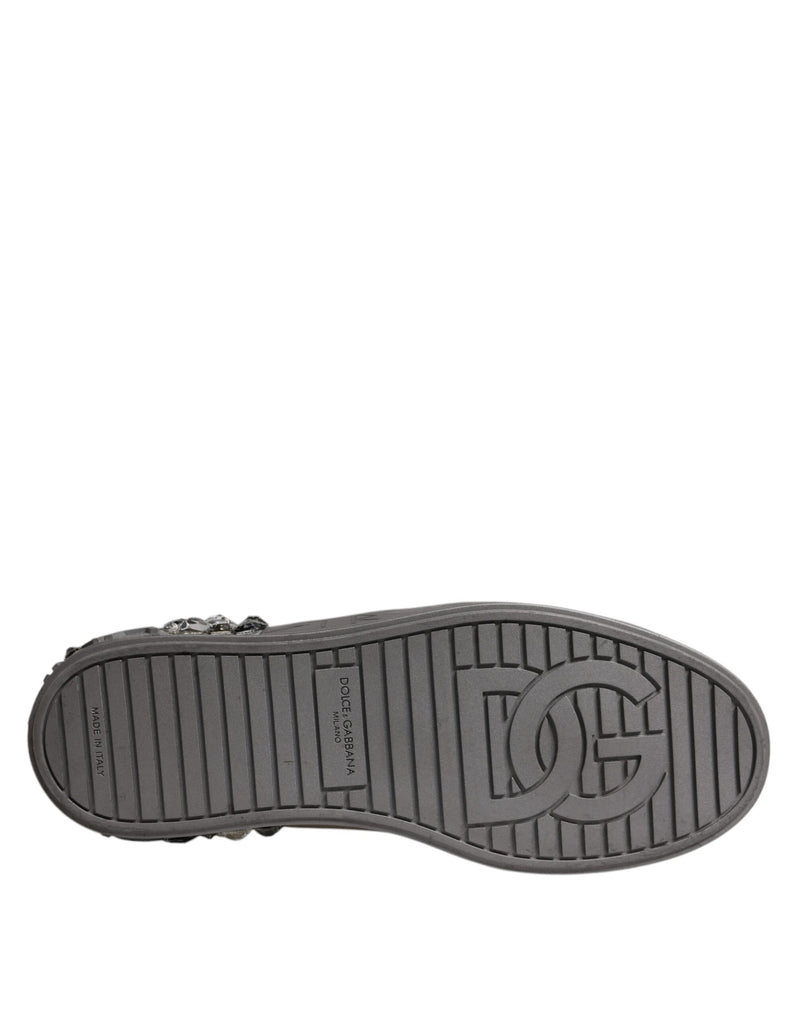 Dolce & Gabbana White Silver Crystal Logo Portofino Sneakers