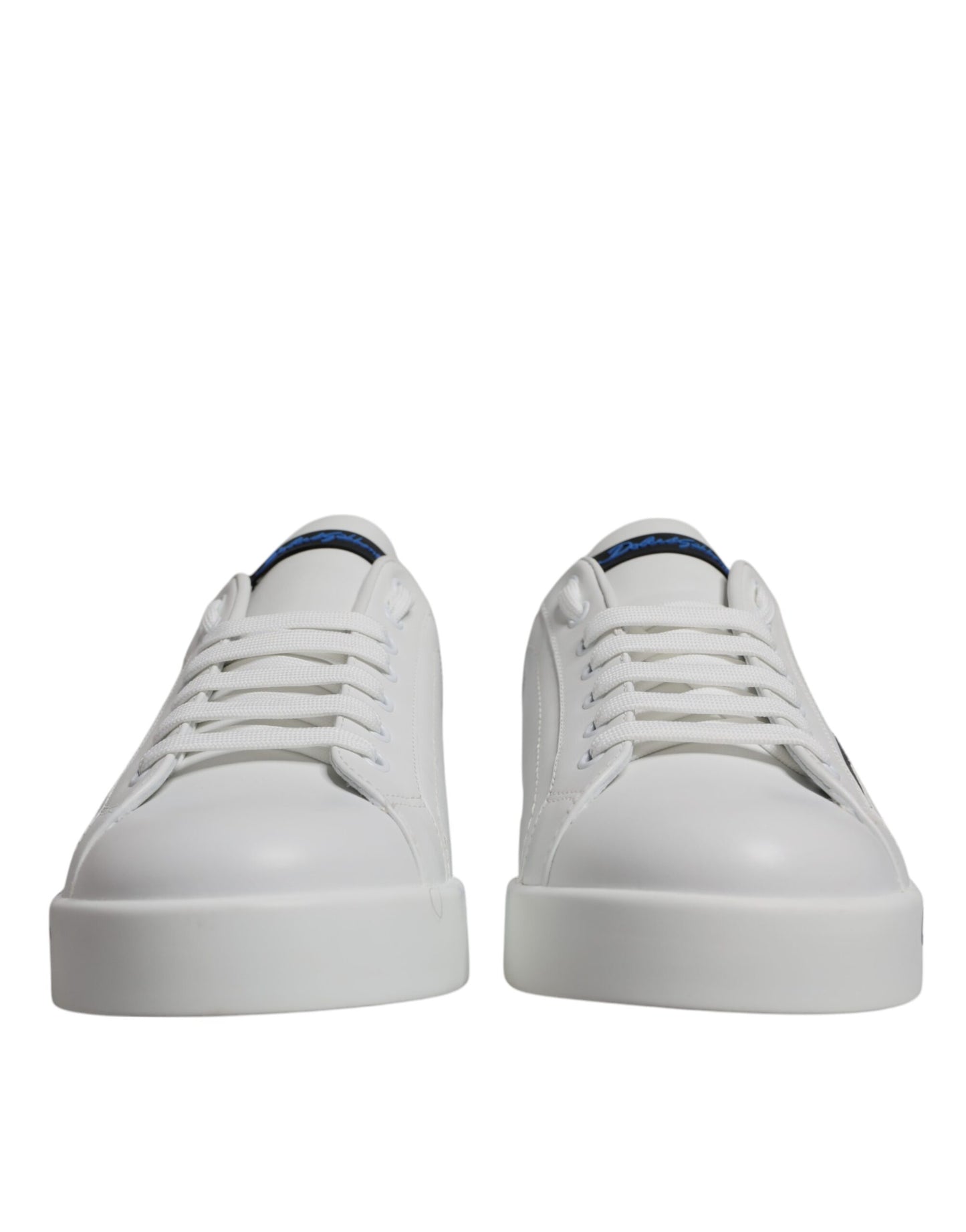 Sneakers basses en cuir blanc et bleu avec logo Dolce & Gabbana