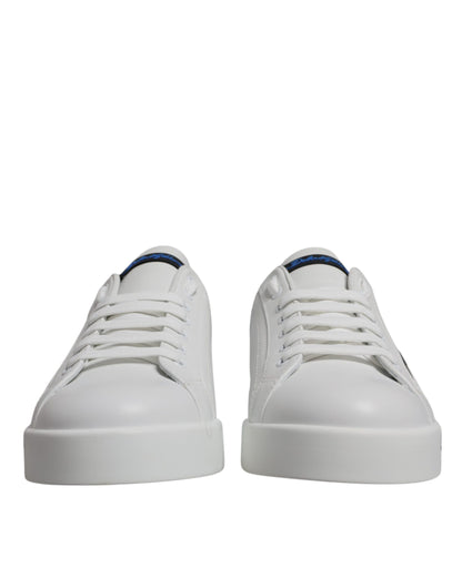 Sneakers basses en cuir blanc et bleu avec logo Dolce & Gabbana