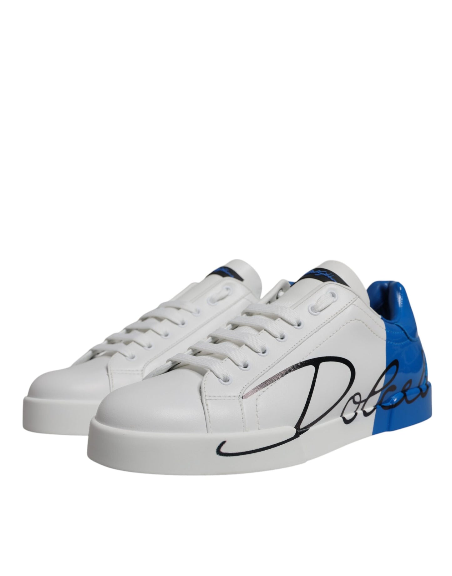 Sneakers basses en cuir blanc et bleu avec logo Dolce & Gabbana