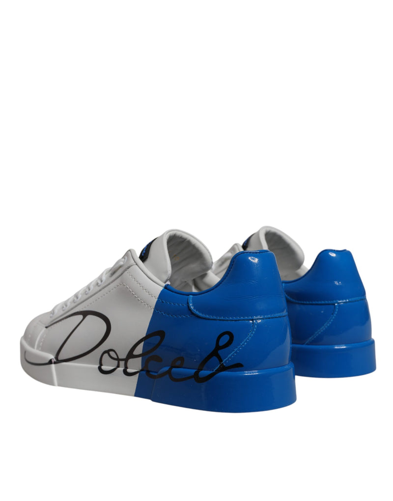 Dolce & Gabbana Portofino Sneakers en Cuir Blanc et Bleu